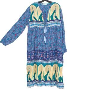 Dress Peacock Boho Cottage Retro Festival Prairie Eclectic Artsy Midi XL 16/18